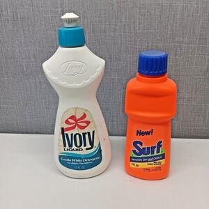 Ivory Liquid Surf Laundry Detergent Vintage Prop Bottles Lot 12oz 8oz White Oran